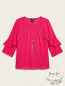 Jm Collection Petite Ruffle-Sleeve Necklace Blouse,Size Petite Large