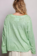 POL V-Neck Contrast Stitch Lightweight Knit Long Sleeve Top