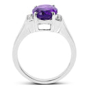 3.12 Carat Genuine Amethyst and White Topaz .925 Sterling Silver Ring