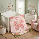 Personalized Baby Milestone Blanket with Name - Butterfly Garden Design with Month Numbers, Meadow Border, and Baby Name on Cream Oval Plaque - Newborn Photoshoot Prop