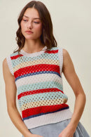 SO ME Tie Back Multi Stripe Sweater Knit Tank Top