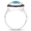 5.23 Carat Genuine Swiss Blue Topaz and Black Diamond .925 Sterling Silver Ring