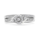 .925 Sterling Silver 1/4 Cttw Diamond Halo and Swirl Engagement Ring and Wedding Band Set (I-J Color, I3 Clarity)- Ring Size 7