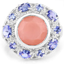 4.50 Carat Genuine Peach Moonstone and Tanzanite .925 Sterling Silver Ring