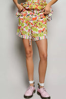 POL Drawstring Floral Shorts with Contrast Striped Trim
