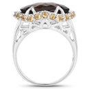 Two Tone Plated 9.58 Carat Genuine Smoky Quartz & Citrine .925 Sterling Silver Ring