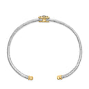 18K Yellow Gold Plated .925 Sterling Silver Diamond Accent and Fleur Di Lis Medallion Bangle Bracelet (I-J Color, SI1-SI2 Clarity) - 7.25 Inches