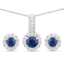 2.17 Carat Genuine Blue Sapphire and White Topaz .925 Sterling Silver Jewelry Set