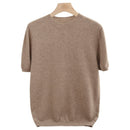 Knitted Short Sleeve Pure Wool Sweater Men's Round Neck