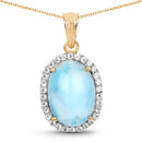 14K Yellow Gold Plated 13.55 Carat Genuine Larimar and White Topaz .925 Sterling Silver Pendant