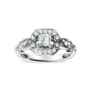 14K White Gold Diamond 3/4 Cttw Diamond Halo Style and Woven Shank Engagement Ring (G-H Color, VS2-SI1 Clarity) - Size 7