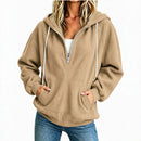Womens Loose-fit Long-sleeve Half-zip Hooded Sweatshirt