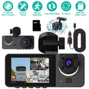 3 Channel Dash Cam Front Inside Rear Vehicle Driving Recorder Car DVR with 32G MMC Card G Sensor Motion Detection Parking Monitor Loop Recording