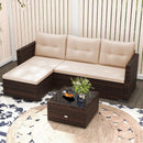 4 Seats Outdoor Wicker Furniture Set with Tempered Glass Coffee Table and Soft Cushions-Beige