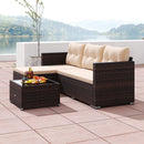 4 Seats Outdoor Wicker Furniture Set with Tempered Glass Coffee Table and Soft Cushions-Beige