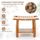 2-Tier Teak Wood Shower Bench Shower Stool with Curved Seat and Handles