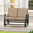 Outdoor 2-Person Glider Rocking Chair Loveseat with Thick Cushions and Metal Frame-Brown