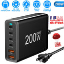 200W Fast Wall Charger with 6 Charging Ports Desktop USB Charging Station PD45W 2.4A GaN Power Adapter Fit for IOSPhone 14 13 12 11 Samsung S22 S21 Sw