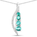 0.34 Carat Genuine Zambian Emerald and White Diamond 14K White Gold Pendant