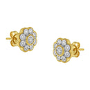 14K Yellow Gold Plated .925 Sterling Silver 1/6 Cttw Miracle-Plate Set Diamond Floral Stud Earrings (I-J Color, I2-I3 Clarity)