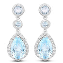 9.46 Carat Genuine Blue Topaz and White Topaz .925 Sterling Silver Earrings