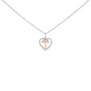 14K Rose Gold Plated Sterling Silver 1/5 Cttw Diamond Heart Cross Pendant Necklace
