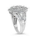 Sterling Silver 1 Cttw Diamond Pear-Shaped Triple Halo Cluster Ring