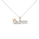 14K Yellow Gold Plated Sterling Silver 1/10 Cttw Diamond “Queen†Nameplate Pendant Necklace