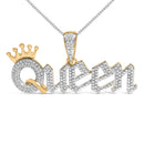 14K Yellow Gold Plated Sterling Silver 1/10 Cttw Diamond “Queen†Nameplate Pendant Necklace