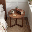 22.5 inch Round Side Table Farmhouse End Table with Sturdy Rubber Wood Legs and Triangular Structure