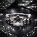 925 Sterling Silver Oxidized Rings with Pavé Setting CZ, Size 6.0 for Women