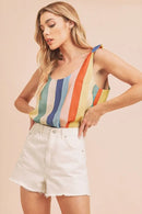 Aemi + Co Contrast Striped Scoop Neck Tie Shoulder Tank