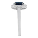 10K White Gold 1/5 Cttw Round Diamond and Prong Set 7MM Created Blue Sapphire Halo Cocktail Ring (H-I Color, I1-I2 Clarity) - Size 7