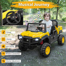 24V Ride On Dump Truck Licensed Caterpillar 2-Seater Kids Car with Remote Control-Yellow