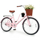 26-Inch Beach Cruiser Bike with Basket and Cup Holder - Pink