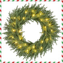 24 Inch Pre-lit Christmas Wreath with 108 Branch Tips and 35 Warm White LED Lights for Wall Window