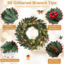 24” Pre-lit Christmas Wreath Front Door Artificial Xmas Wreath with 90 Frosted Branch Tips
