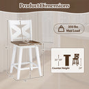 24" Rubberwood Swivel Barstools Set of 2 with Backrest and Large Seat