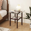 24 Inch 2-Tier Square Glass Coffee Table Center Table with Storage Shelf-Brown