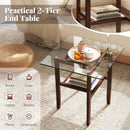 24 Inch 2-Tier Square Glass Coffee Table Center Table with Storage Shelf-Brown