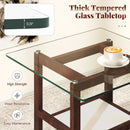 24 Inch 2-Tier Square Glass Coffee Table Center Table with Storage Shelf-Brown
