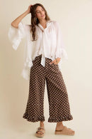 SO ME Sheer Ruffle Bell Sleeves Bow Tie Flowy Blouse Top