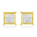 14K Yellow Gold 1 Cttw Princess Cut Diamond Square Stud Earrings
