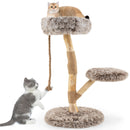 Modern Wooden Cat Tree Tower with Perch and Natural Jute Scratching Posts-Brown