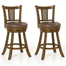 Swivel Bar Stools Set of 2 with Rattan Backrest - Brown