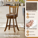 Swivel Bar Stools Set of 2 with Rattan Backrest - Brown