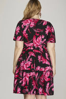 She + Sky Full Size Printed Notched Short Sleeve Frill Tiered Dress Plus Size