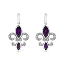 .925 Sterling Silver Marquise Cut Amethyst and Diamond Accent Fleur De Lis Dangle Stud Earrings (H-I Color, SI1-SI2 Clarity)