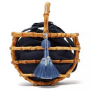 Handmade Bamboo Bucket Handbag with Tassel Accents