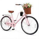 26-Inch Beach Cruiser Bike with Basket and Cup Holder - Pink